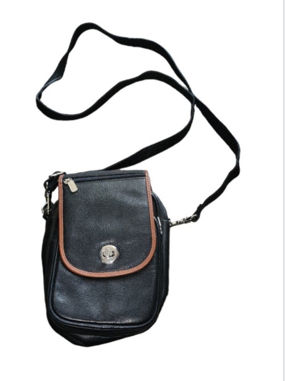 Buxton Crossbody Travel Purse Belt Bag Black Full Grain Cowhide Leather